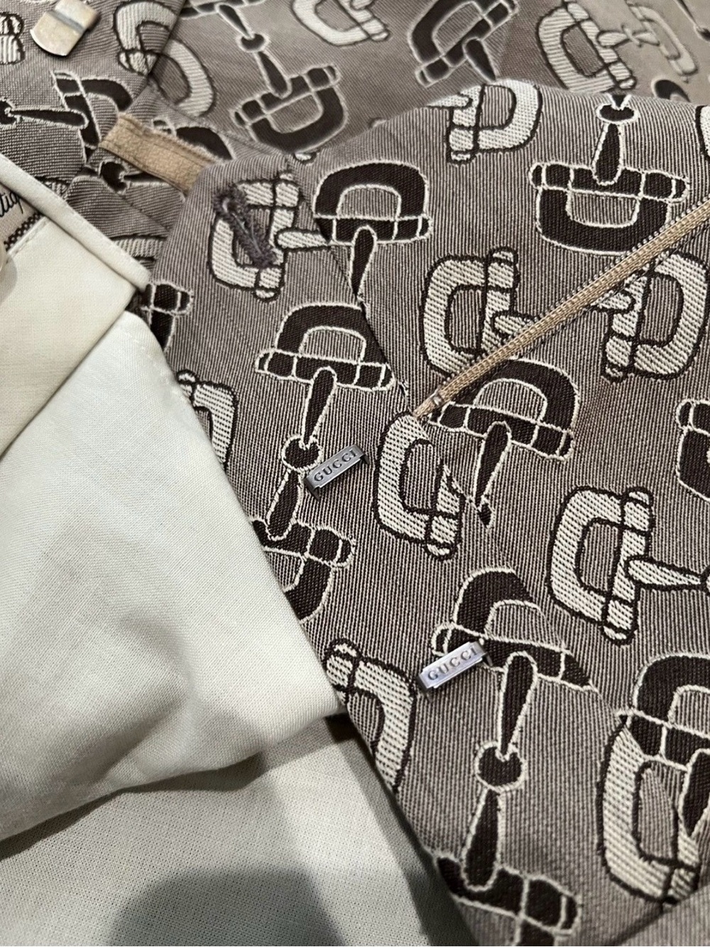 Gucci Taupe Brown Monogram Pattern Men's Dress Pants - Picture 5 of 8